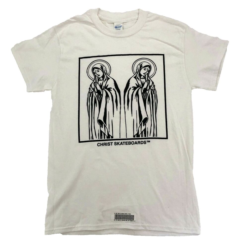 Vtg Christ Skateboards Shirt Men M White Mother Mary Catholic Y2k 90s Street New